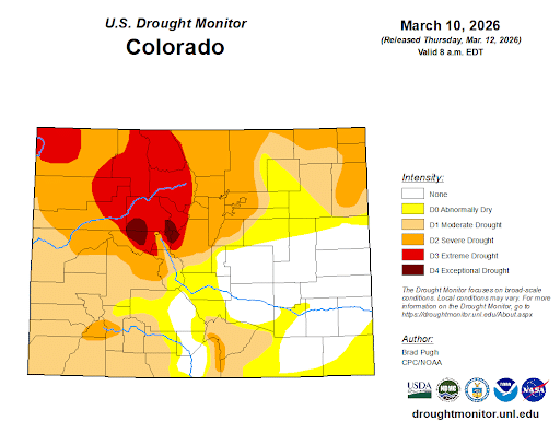 US Drought Monitor for Colorado, March 2026